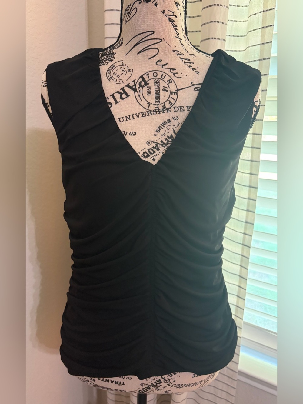 Black Ruched V-Neck Women’s Sleeveless Top